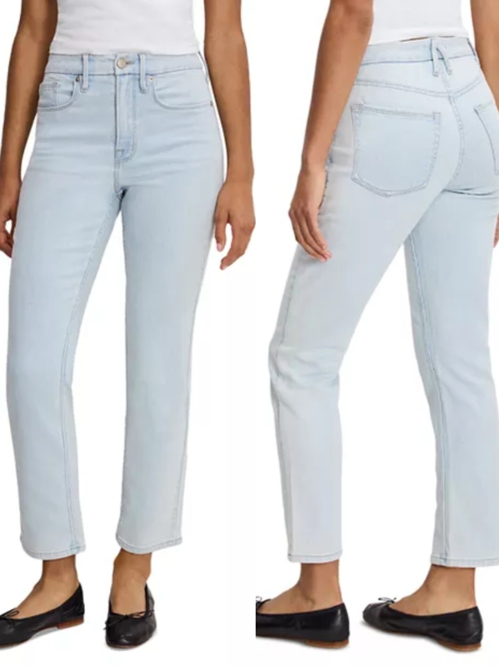 Good American Good Icon Straight Ankle Jeans 15 Light Wash High Rise Stretch